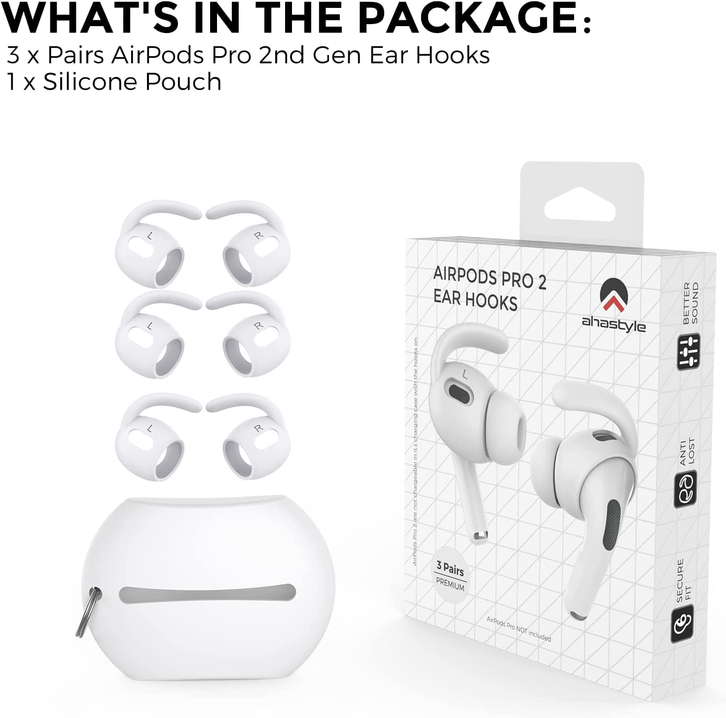 Silicone Auriculares Earhooks Pads AhaStyle compatível com AirPods